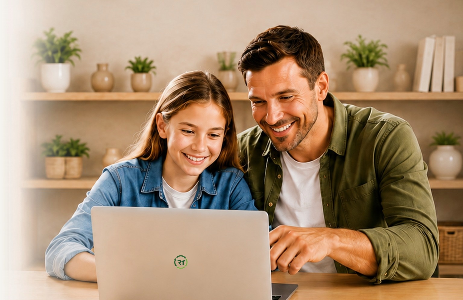 Un parent et une enfant utilisant ensemble un ordinateur portable